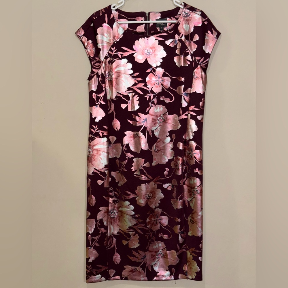 ECI Burgundy and Pink Floral Midi Dress